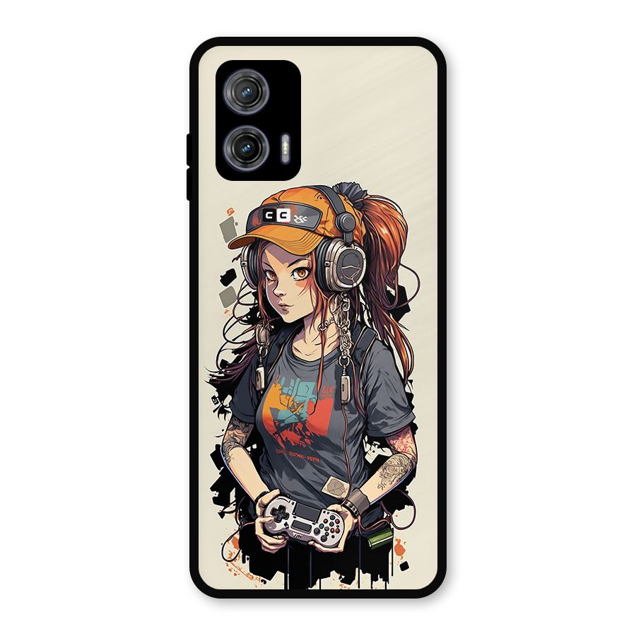 Cool Gamer Girl Metal Back Case for Moto G73