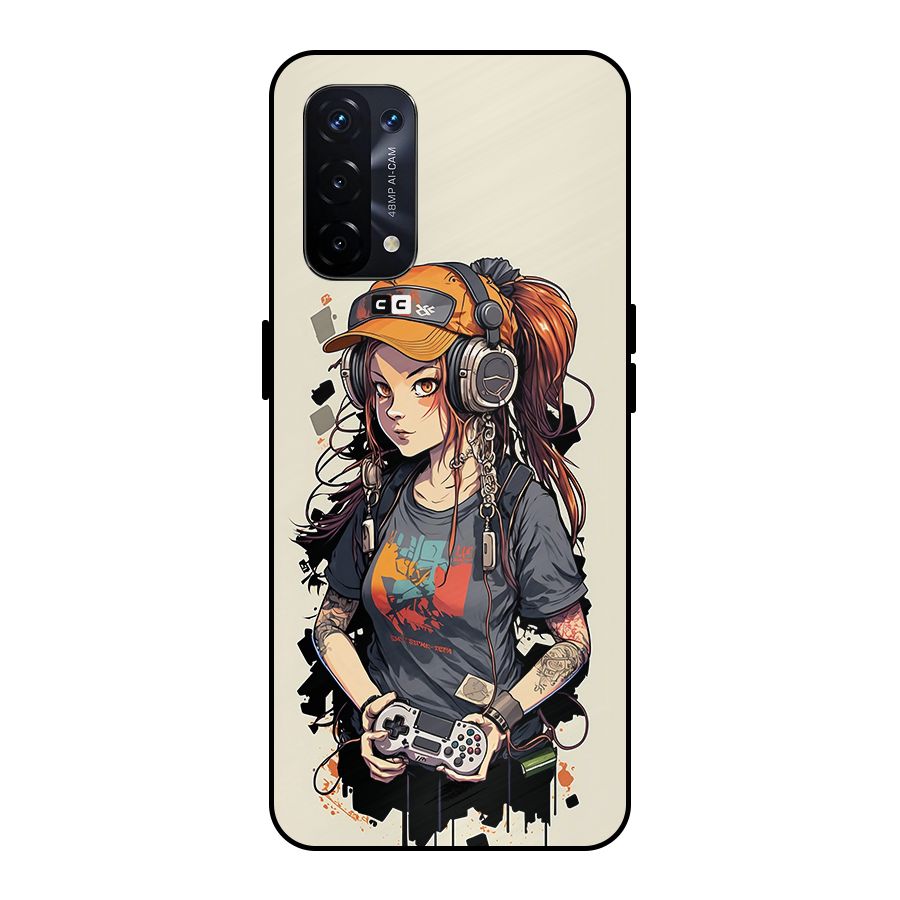 Cool Gamer Girl Metal Back Case for Oppo A74 5G