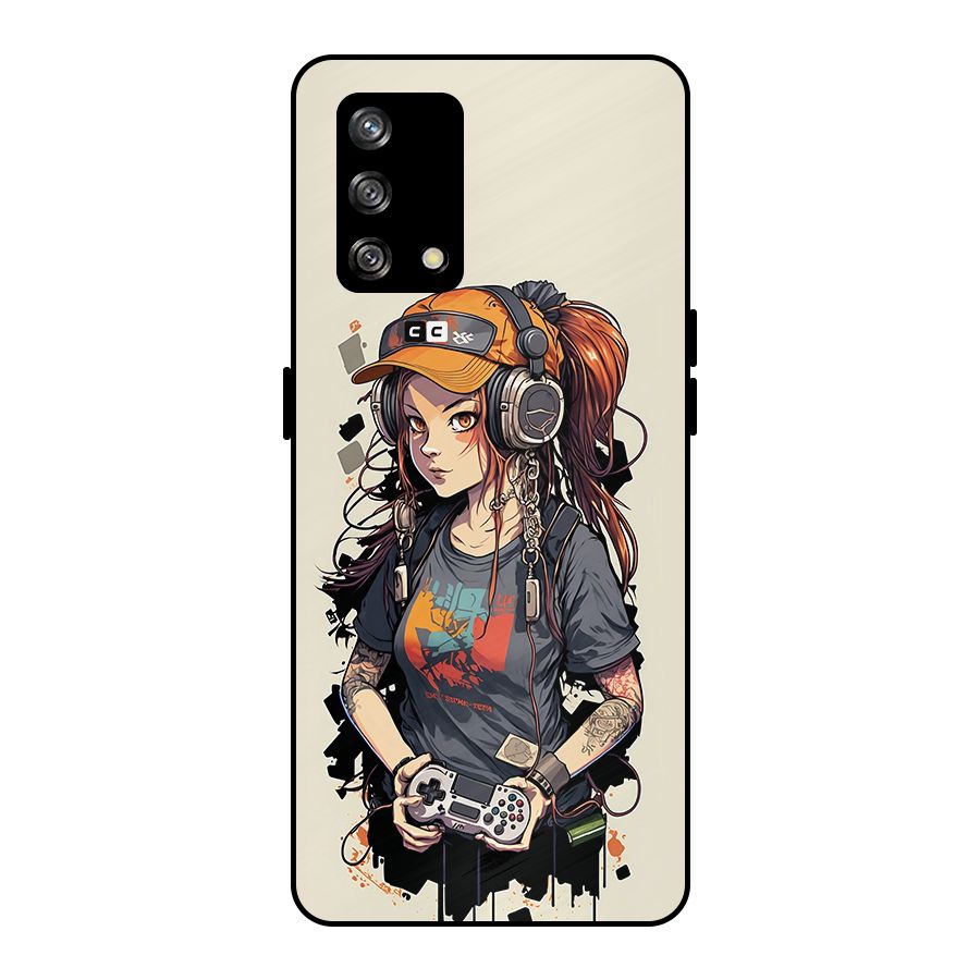 Cool Gamer Girl Metal Back Case for Oppo F19