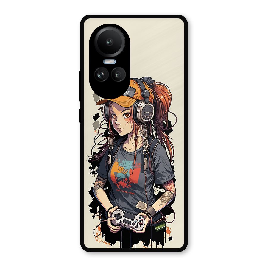 Cool Gamer Girl Metal Back Case for Oppo Reno10 Pro