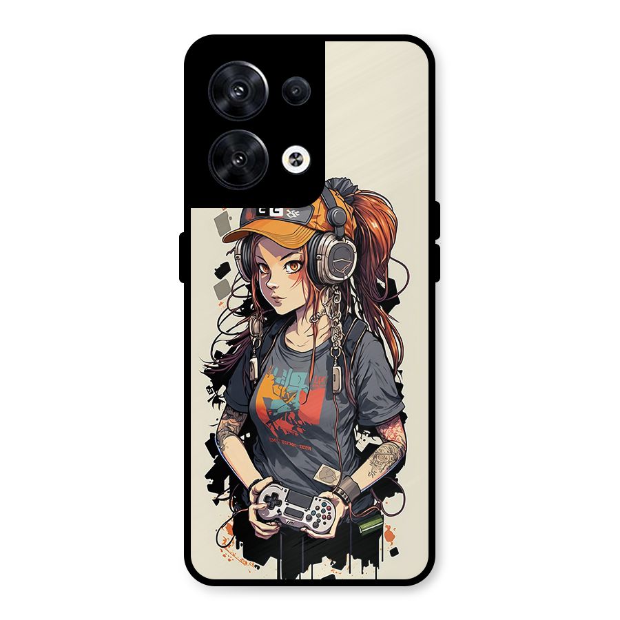 Cool Gamer Girl Metal Back Case for Oppo Reno8 5G