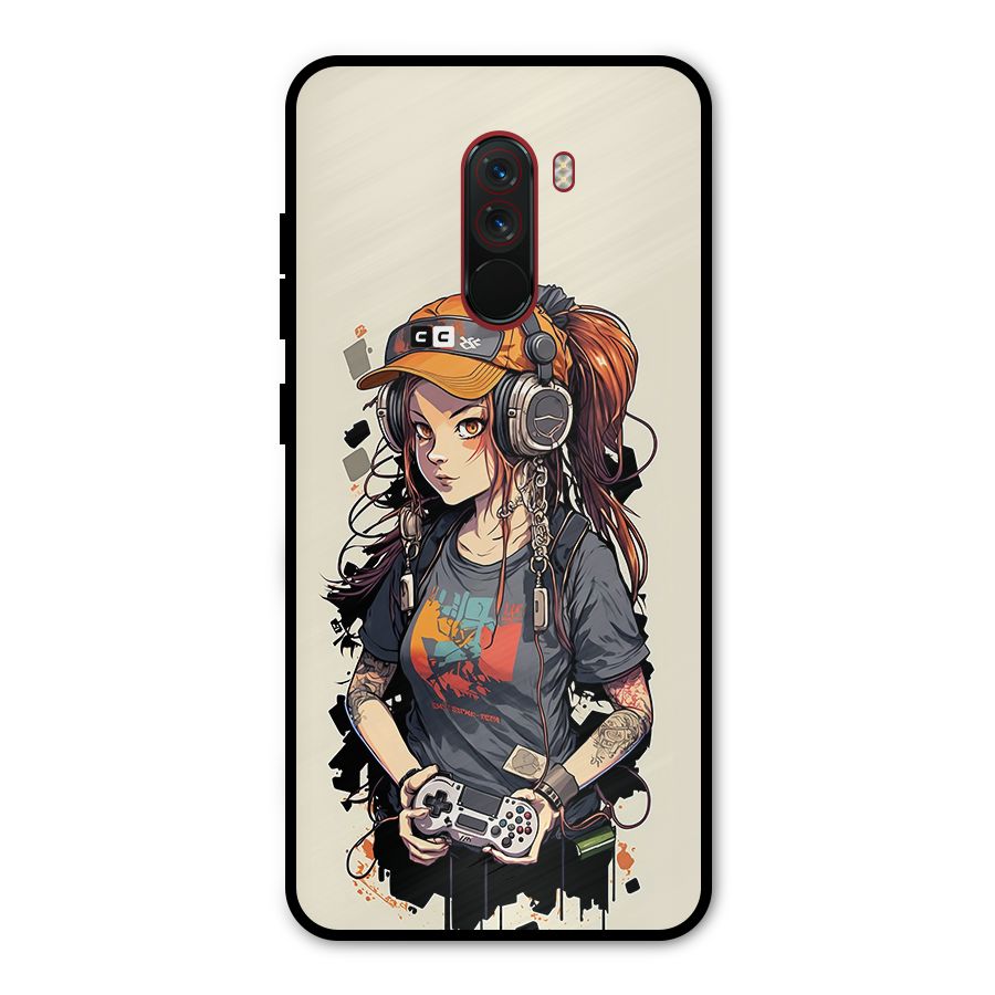 Cool Gamer Girl Metal Back Case for Poco F1
