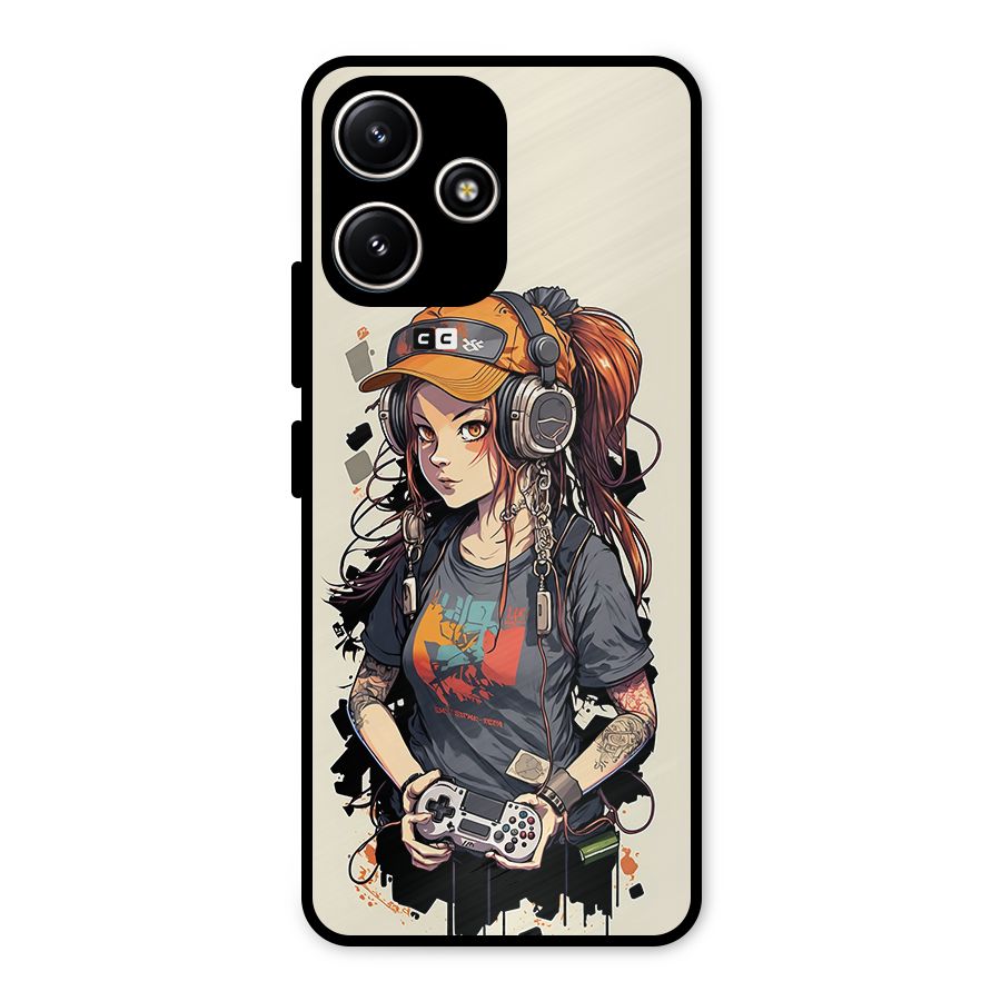 Cool Gamer Girl Metal Back Case for Redmi 12 5G