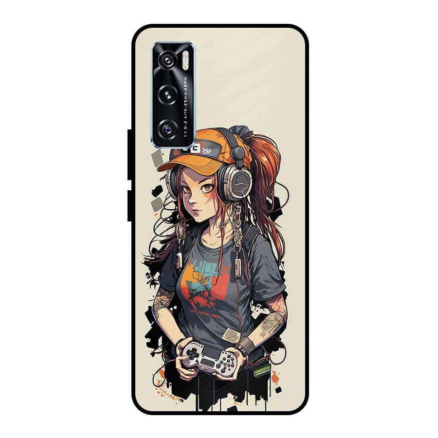 Cool Gamer Girl Metal Back Case for Vivo V20 SE