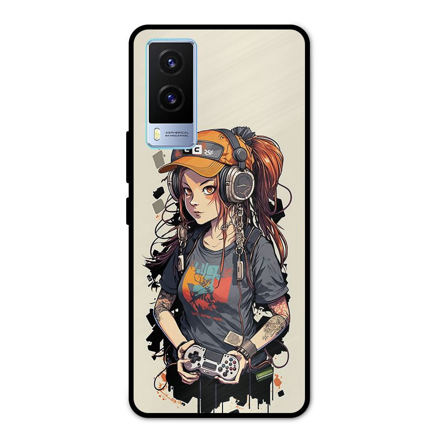 Cool Gamer Girl Metal Back Case for Vivo V21e 5G