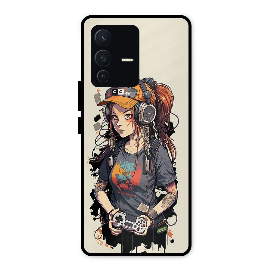 Cool Gamer Girl Metal Back Case for Vivo V23 5G