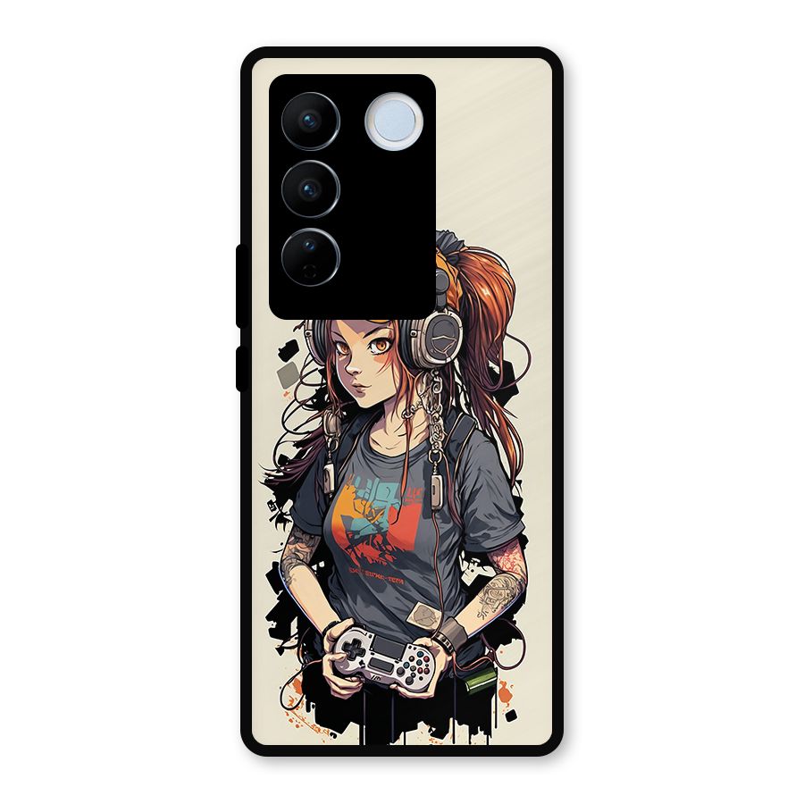 Cool Gamer Girl Metal Back Case for Vivo V27