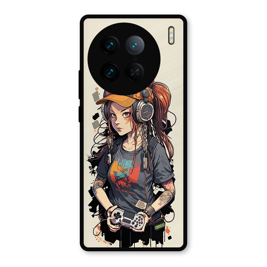 Cool Gamer Girl Metal Back Case for Vivo X90 Pro