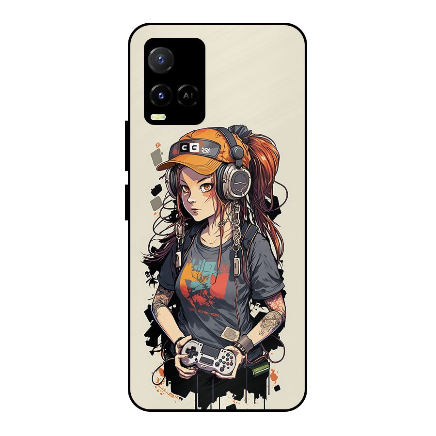 Cool Gamer Girl Metal Back Case for Vivo Y21 2021