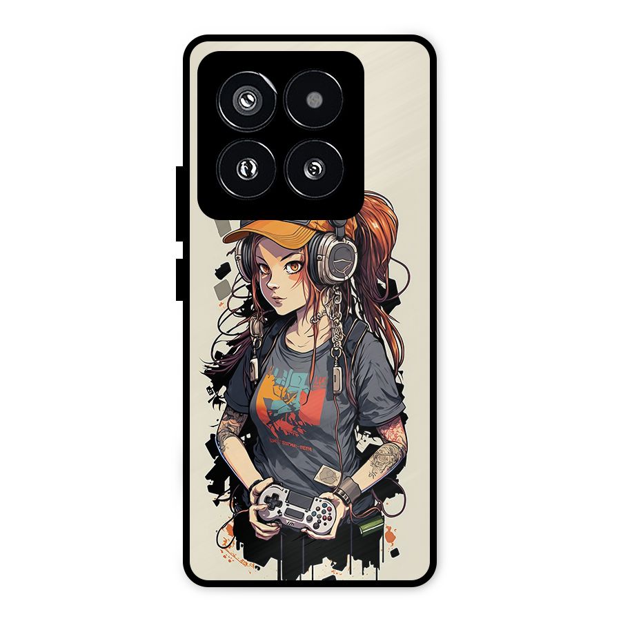 Cool Gamer Girl Metal Back Case for Xiaomi 14 Pro