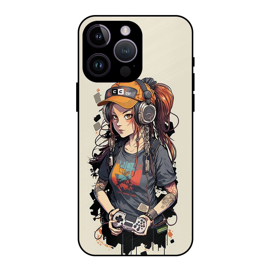 Cool Gamer Girl Metal Back Case for iPhone 14 Pro Max