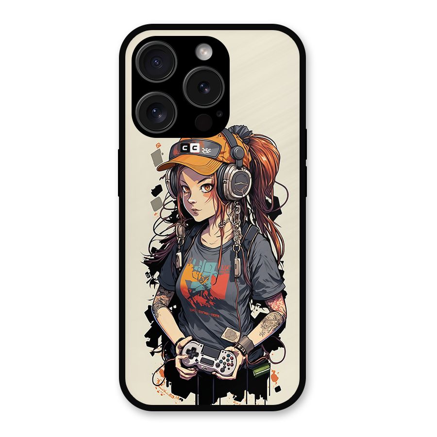 Cool Gamer Girl Metal Back Case for iPhone 15 Pro