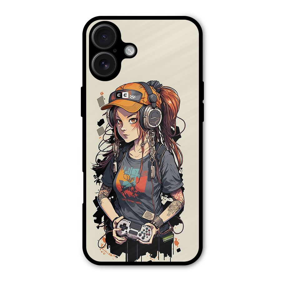 Cool Gamer Girl Metal Back Case for iPhone 16 Plus