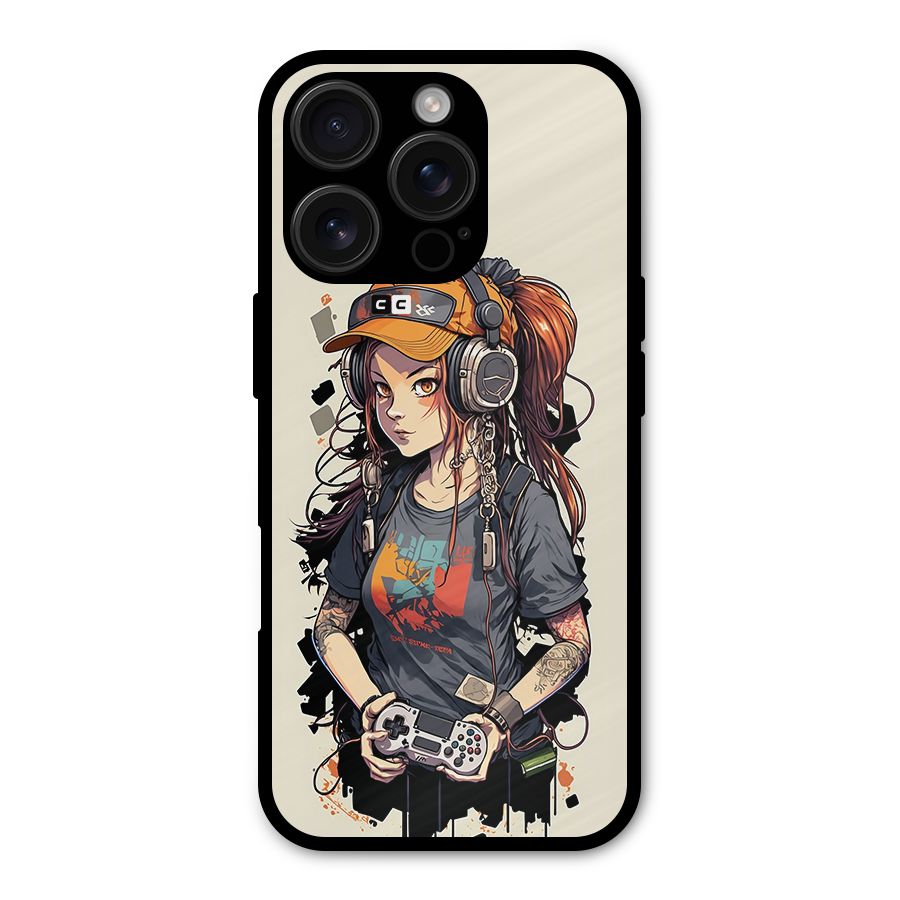 Cool Gamer Girl Metal Back Case for iPhone 16 Pro