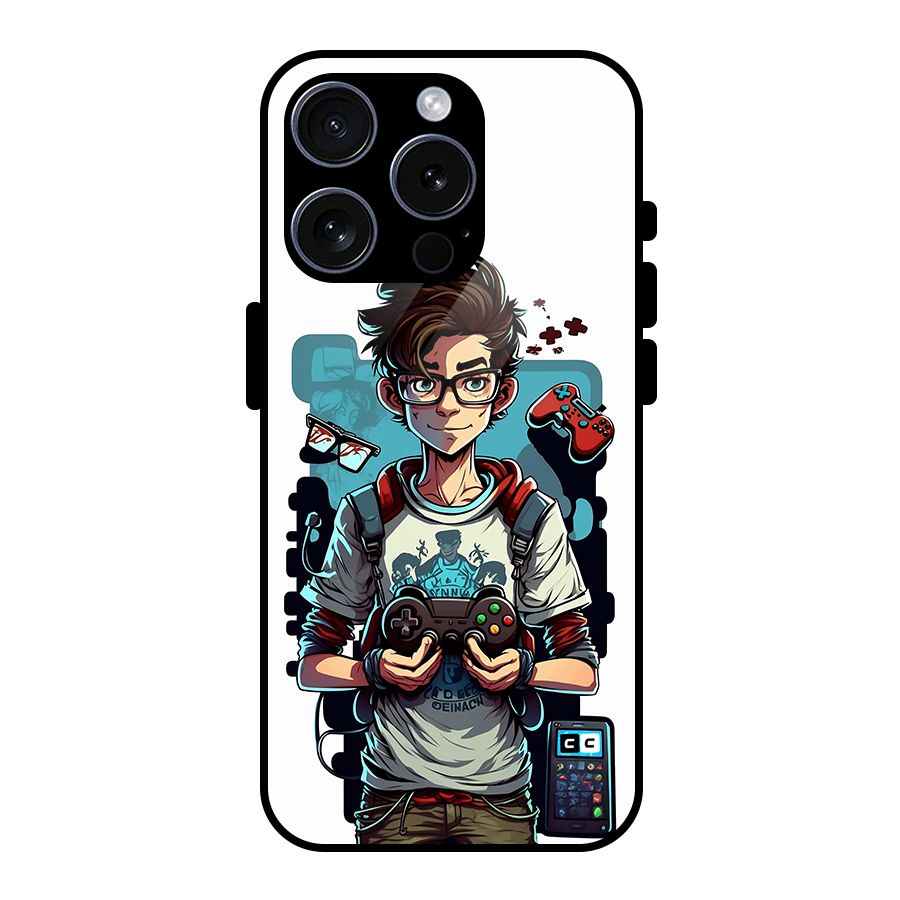 Cool Gamer Guy Glass Back Case for iPhone 15 Pro