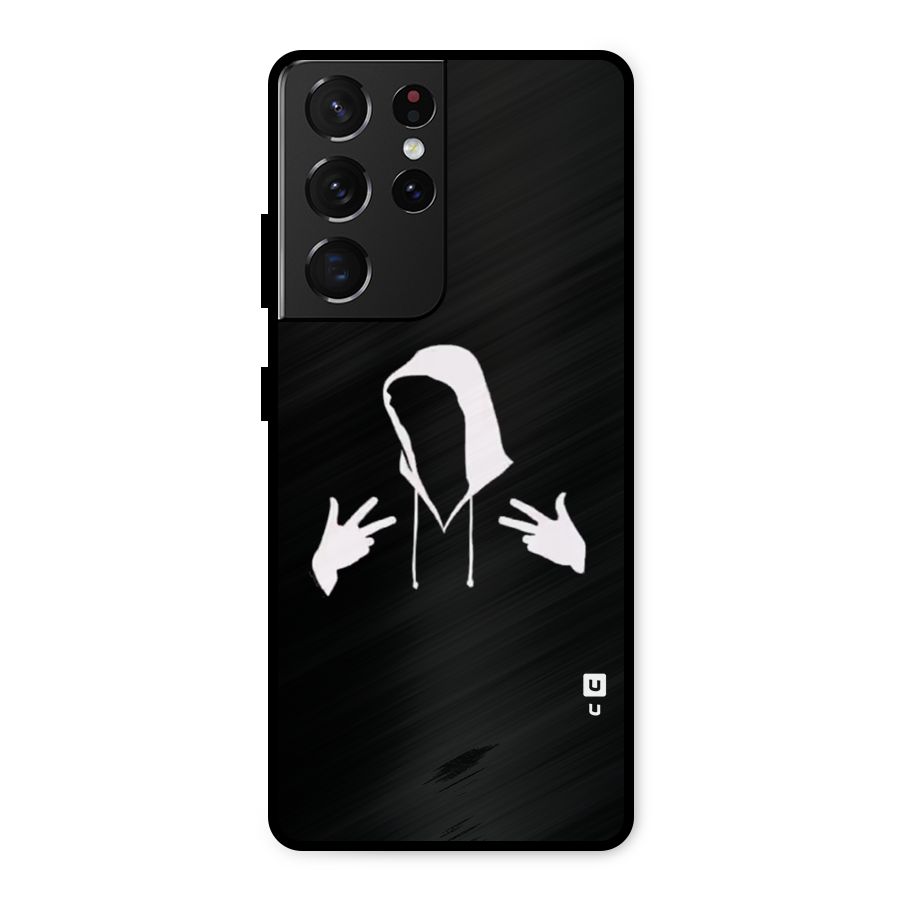 Cool Hoodie Silhouette Metal Back Case for Galaxy S21 Ultra 5G