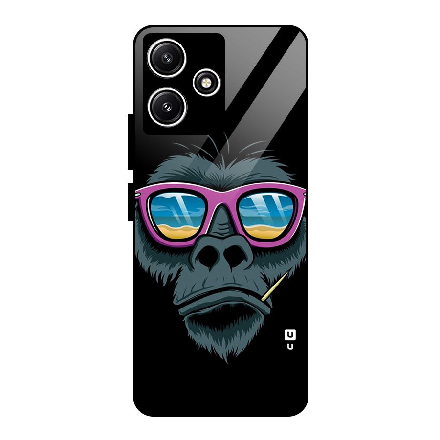 Cool Monkey Beach Sunglasses Glass Back Case for Redmi 12 5G