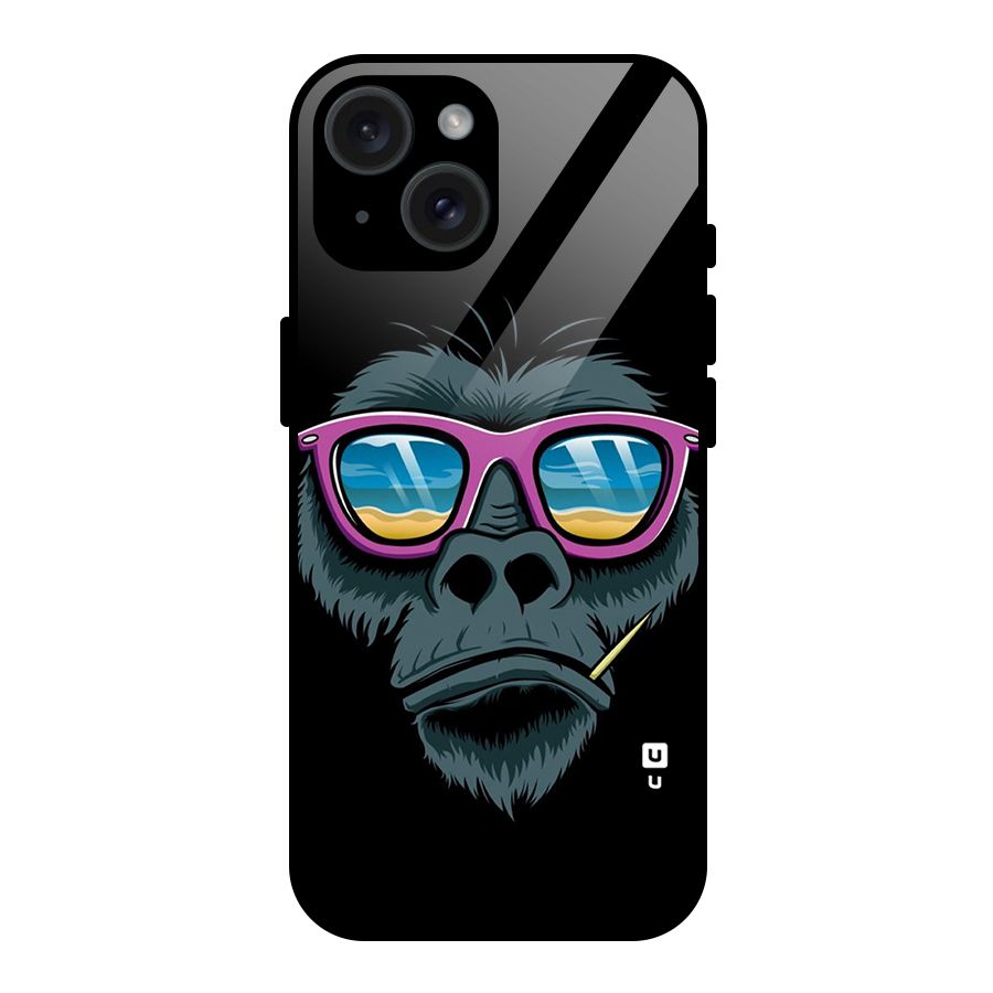 Cool Monkey Beach Sunglasses Glass Back Case for iPhone 15