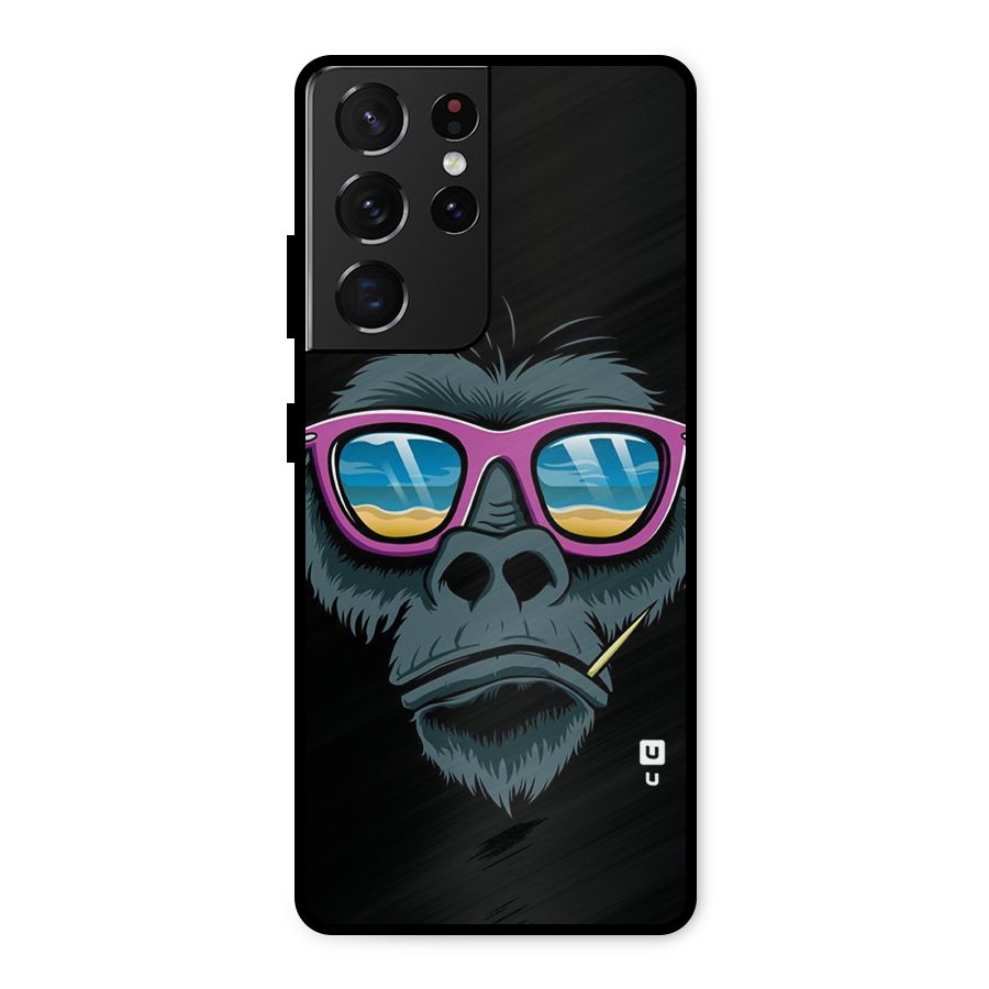 Cool Monkey Beach Sunglasses Metal Back Case for Galaxy S21 Ultra 5G