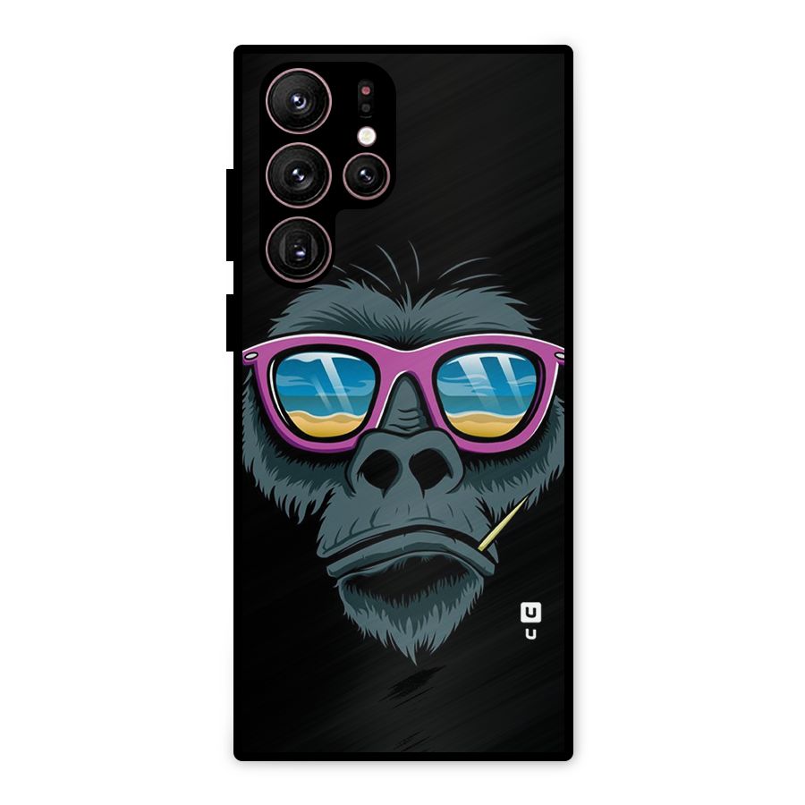 Cool Monkey Beach Sunglasses Metal Back Case for Galaxy S22 Ultra 5G