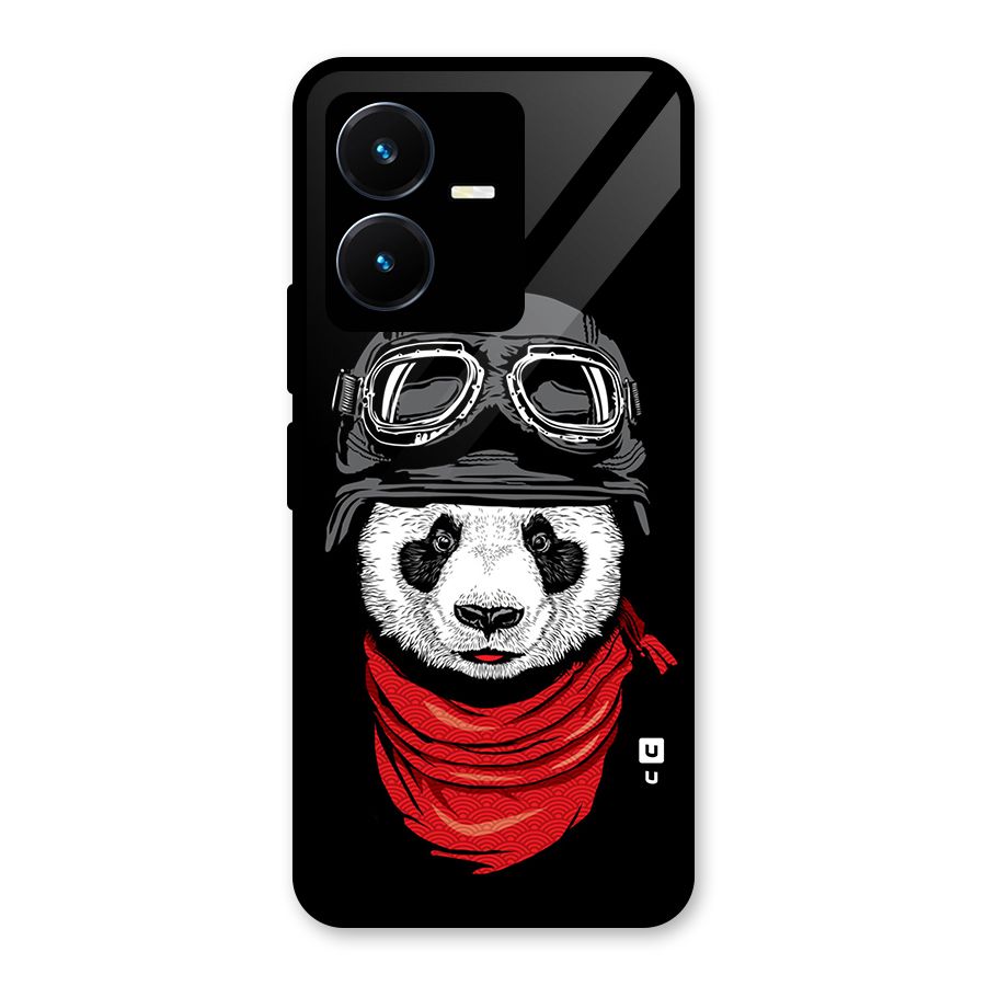 Cool Panda Soldier Art Glass Back Case for Vivo Y22s