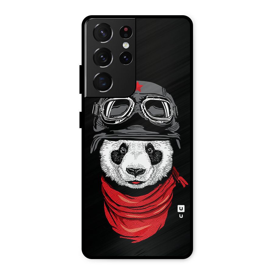Cool Panda Soldier Art Metal Back Case for Galaxy S21 Ultra 5G