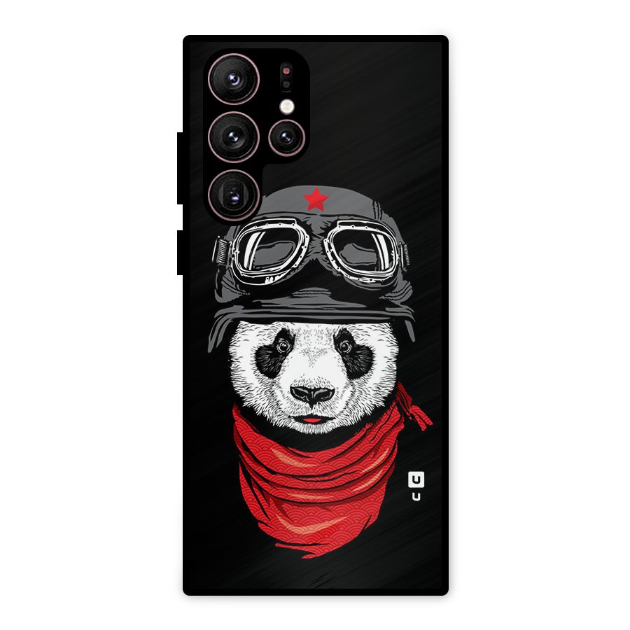 Cool Panda Soldier Art Metal Back Case for Galaxy S22 Ultra 5G