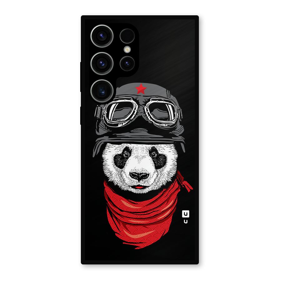 Cool Panda Soldier Art Metal Back Case for Galaxy S23 Ultra