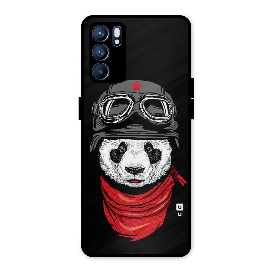 Cool Panda Soldier Art Metal Back Case for Oppo Reno6 5G