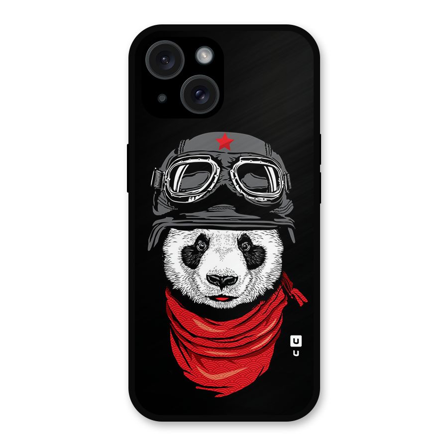 Cool Panda Soldier Art Metal Back Case for iPhone 15