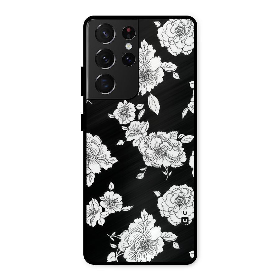 Cool Pattern Flowers Metal Back Case for Galaxy S21 Ultra 5G