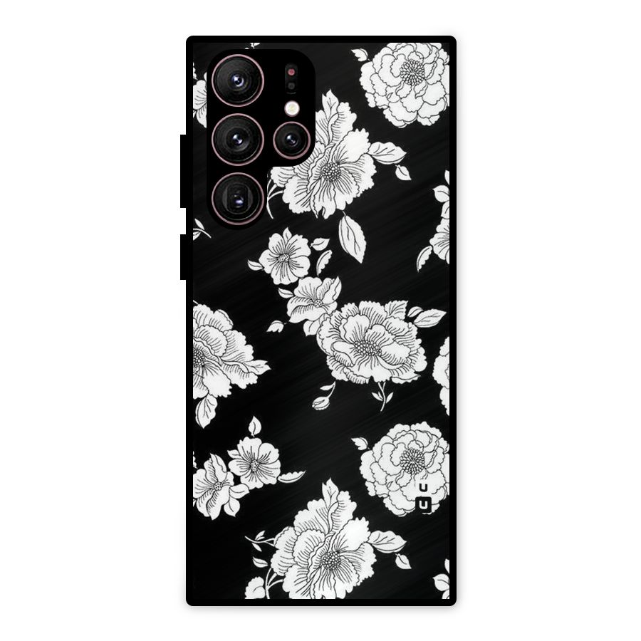 Cool Pattern Flowers Metal Back Case for Galaxy S22 Ultra 5G