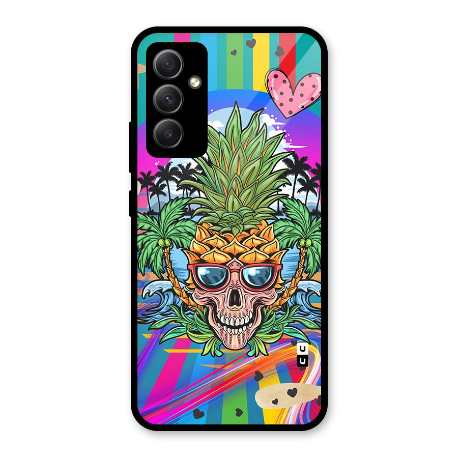 Cool Pineapple Skull Glass Back Case for Galaxy A34