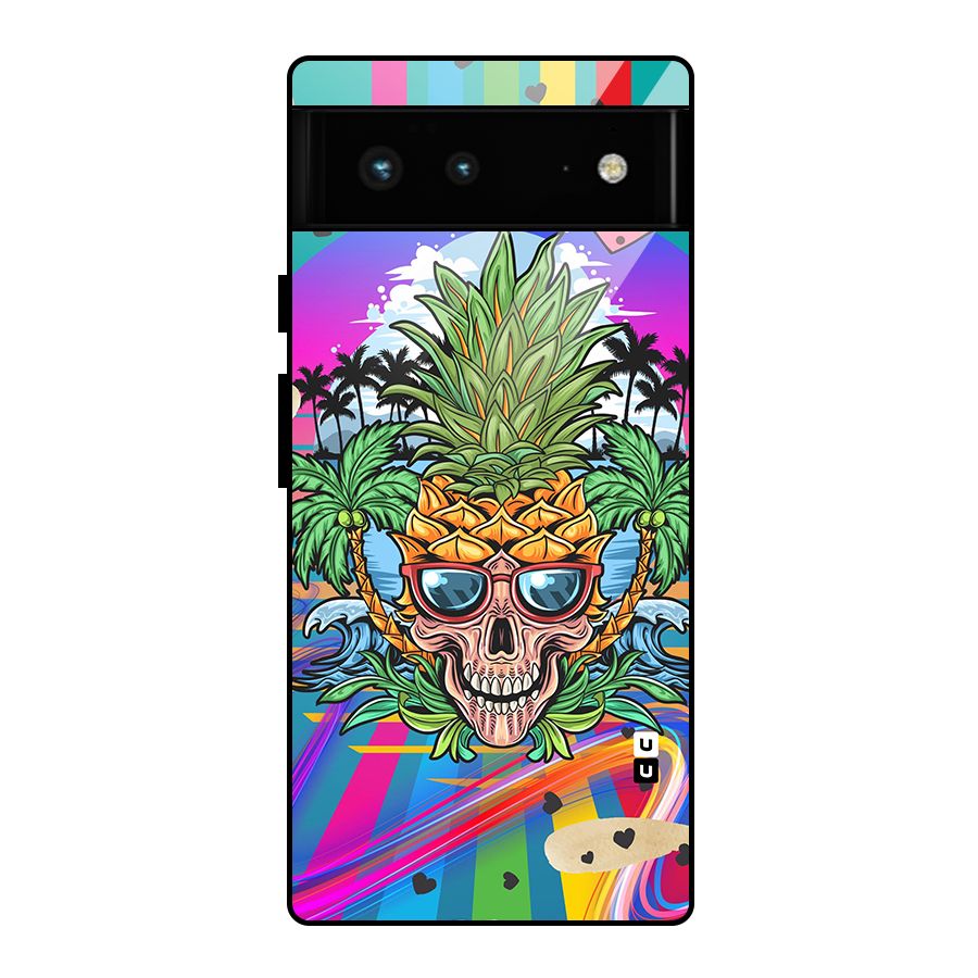 Cool Pineapple Skull Glass Back Case for Google Pixel 6