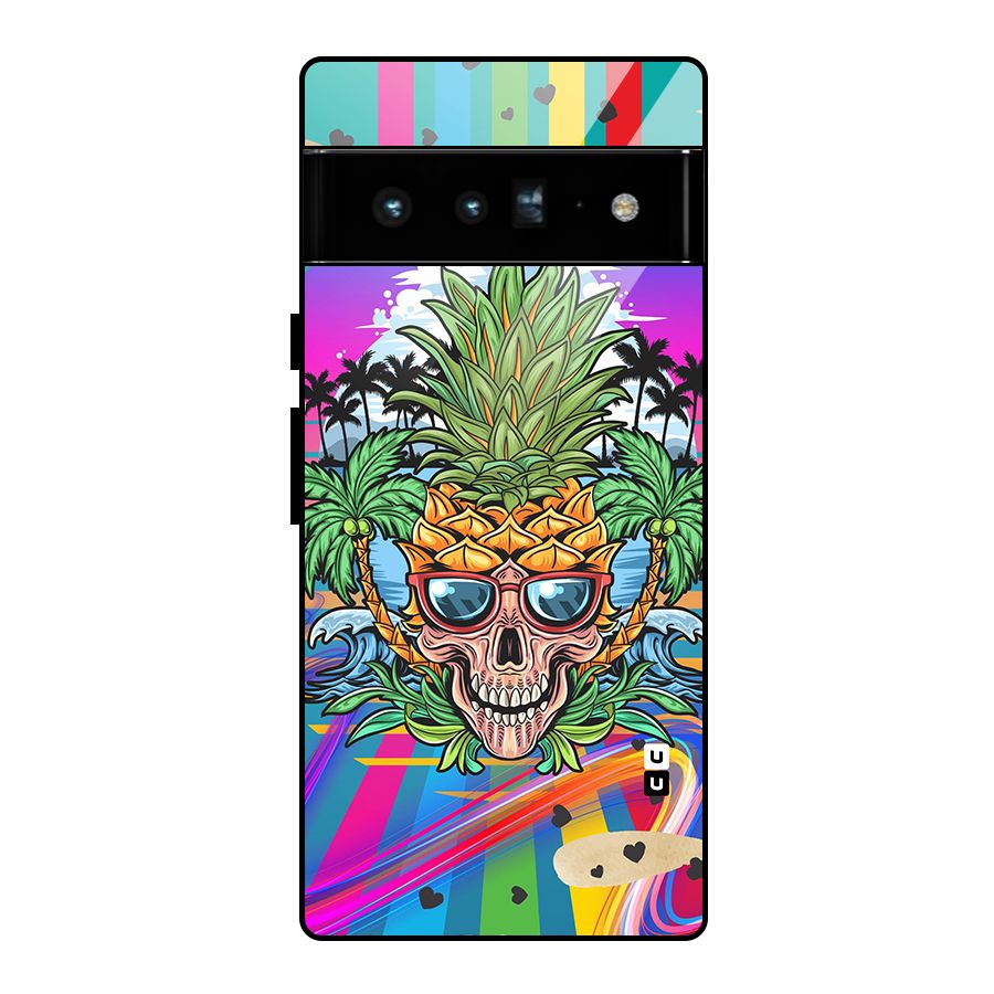 Cool Pineapple Skull Glass Back Case for Google Pixel 6 Pro