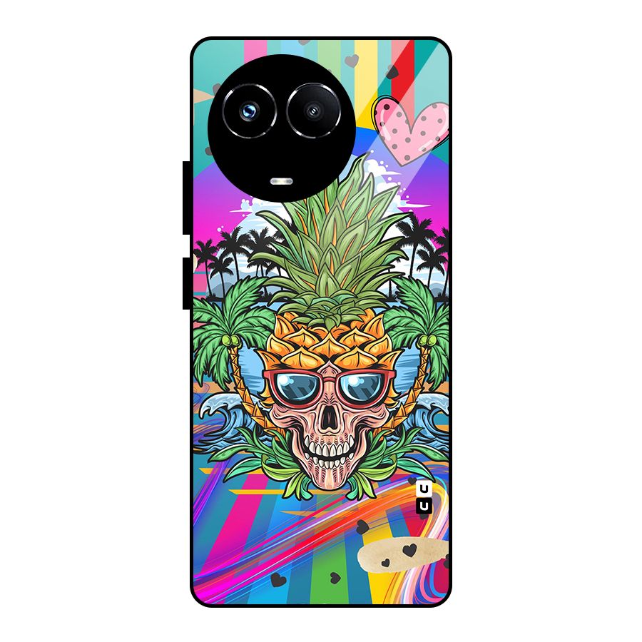 Cool Pineapple Skull Glass Back Case for Realme 11X