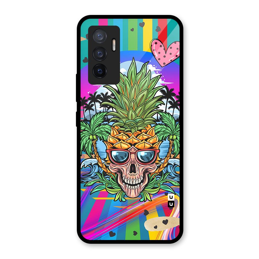 Cool Pineapple Skull Glass Back Case for Vivo V23e