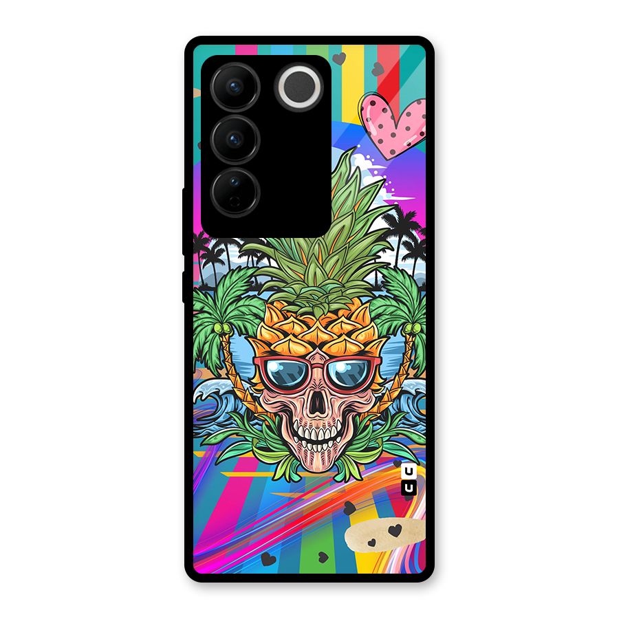 Cool Pineapple Skull Glass Back Case for Vivo V27