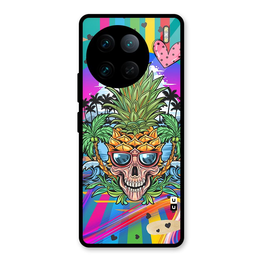 Cool Pineapple Skull Glass Back Case for Vivo X90 Pro