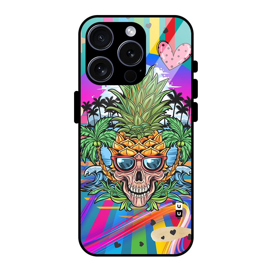 Cool Pineapple Skull Glass Back Case for iPhone 15 Pro