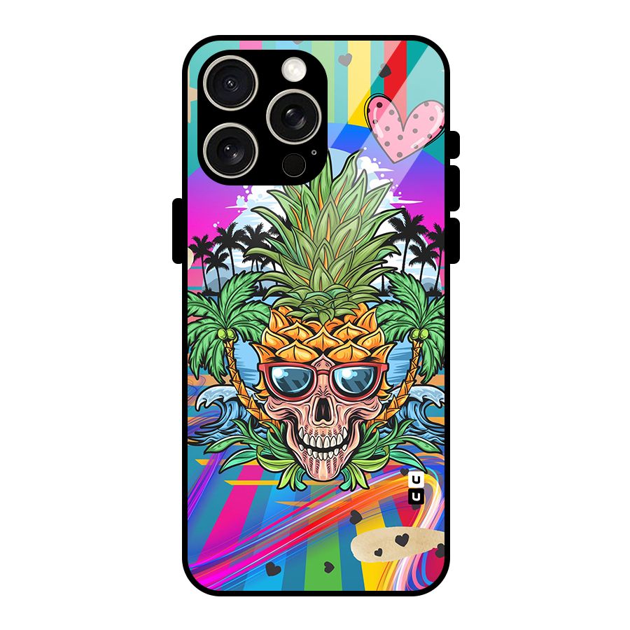 Cool Pineapple Skull Glass Back Case for iPhone 15 Pro Max