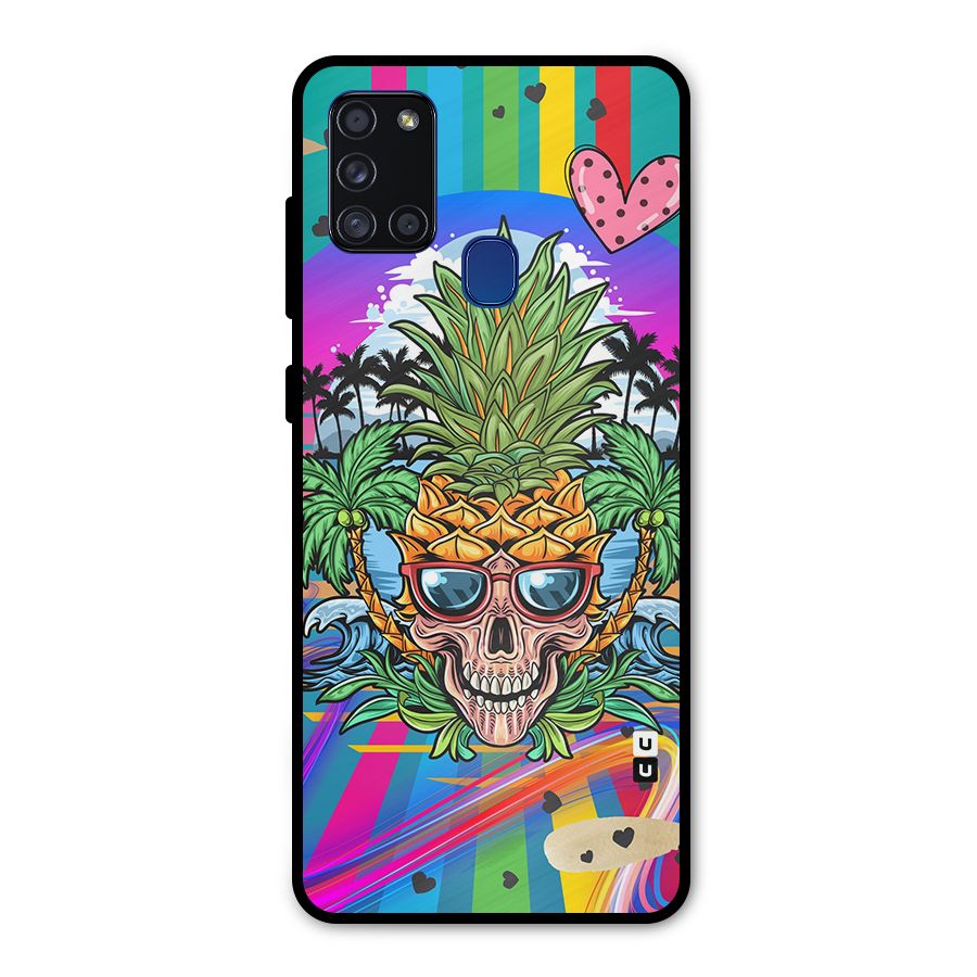 Cool Pineapple Skull Metal Back Case for Galaxy A21s