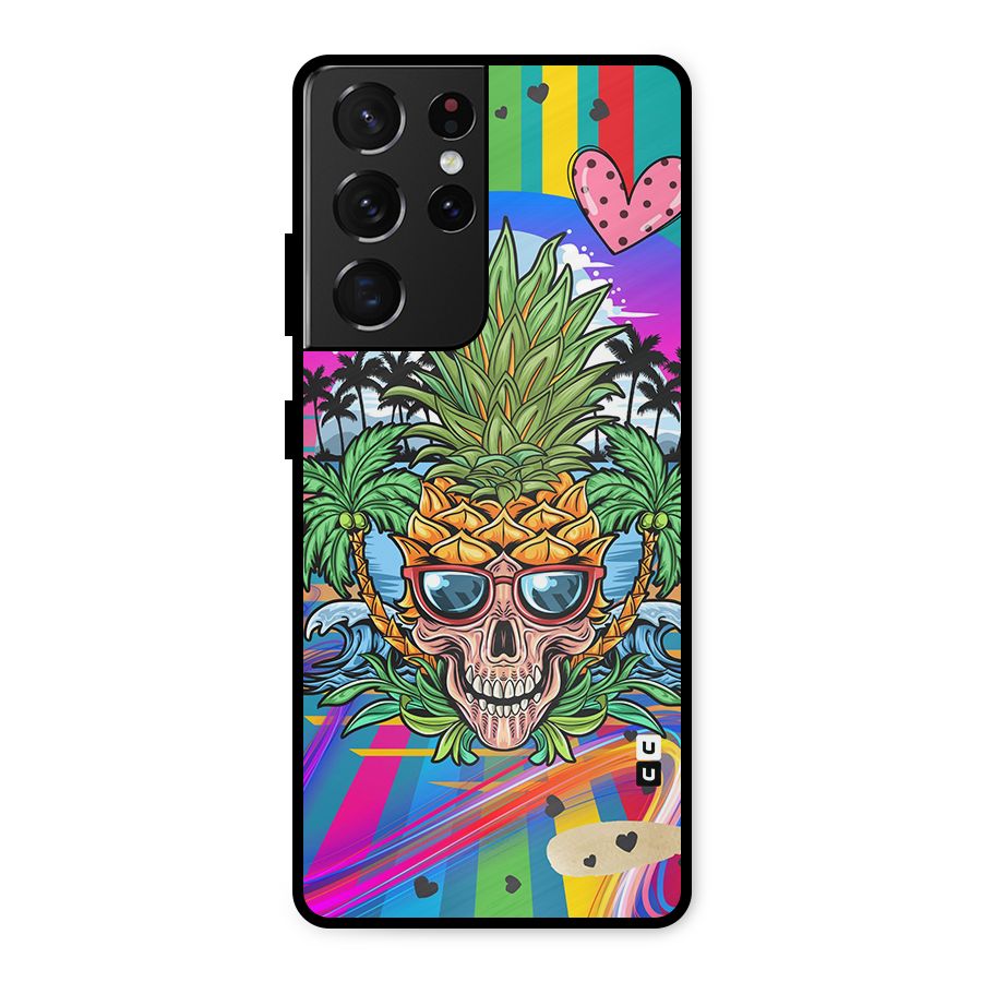 Cool Pineapple Skull Metal Back Case for Galaxy S21 Ultra 5G