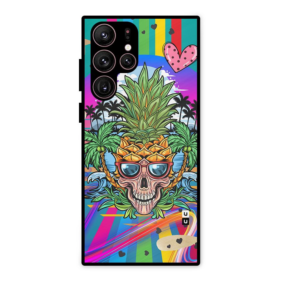 Cool Pineapple Skull Metal Back Case for Galaxy S22 Ultra 5G
