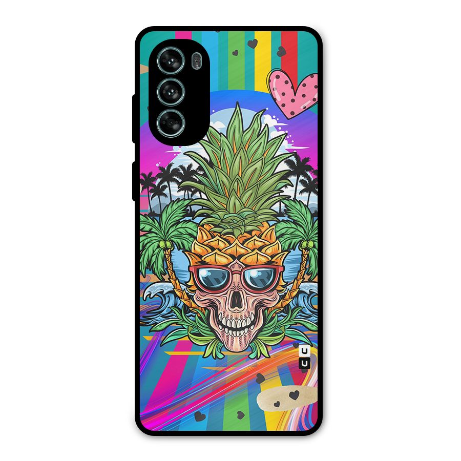 Cool Pineapple Skull Metal Back Case for Moto G62