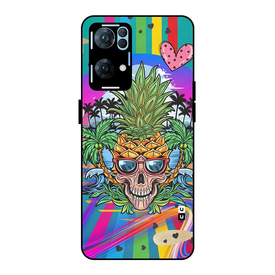 Cool Pineapple Skull Metal Back Case for Oppo Reno7 Pro 5G