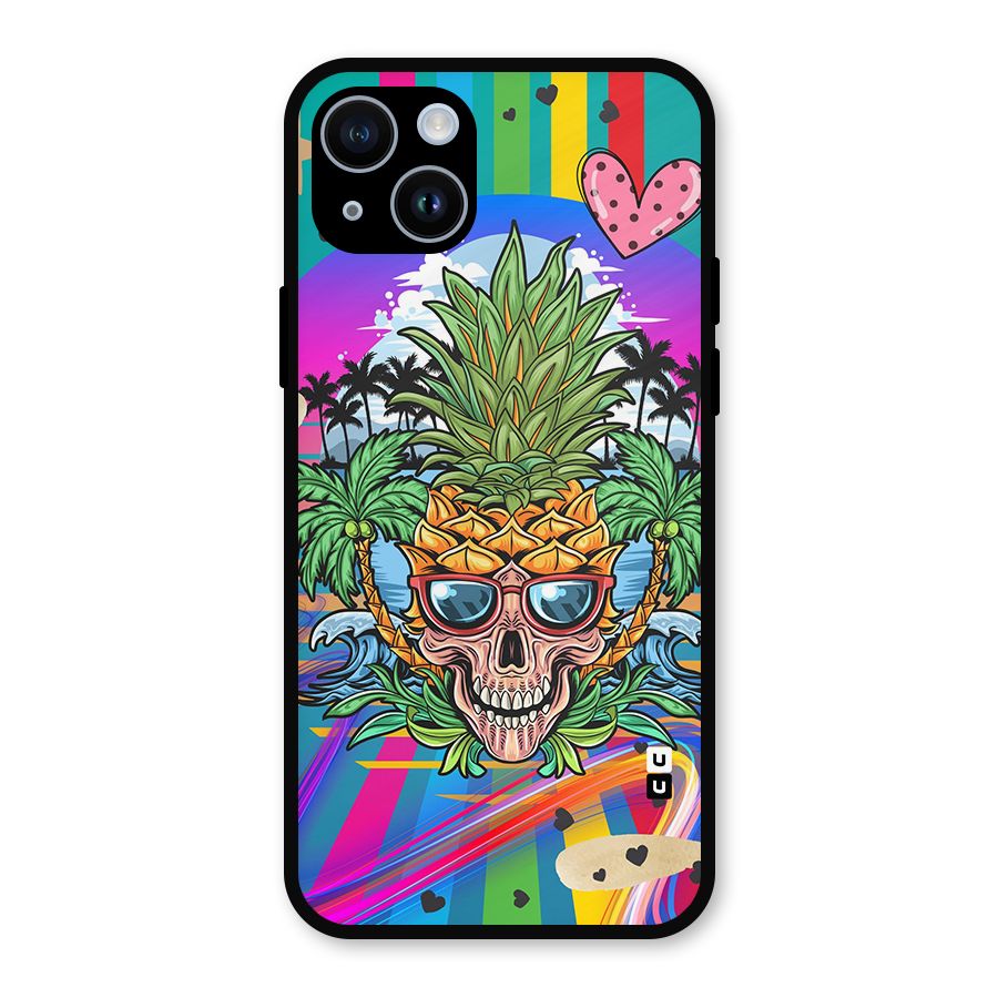 Cool Pineapple Skull Metal Back Case for iPhone 14
