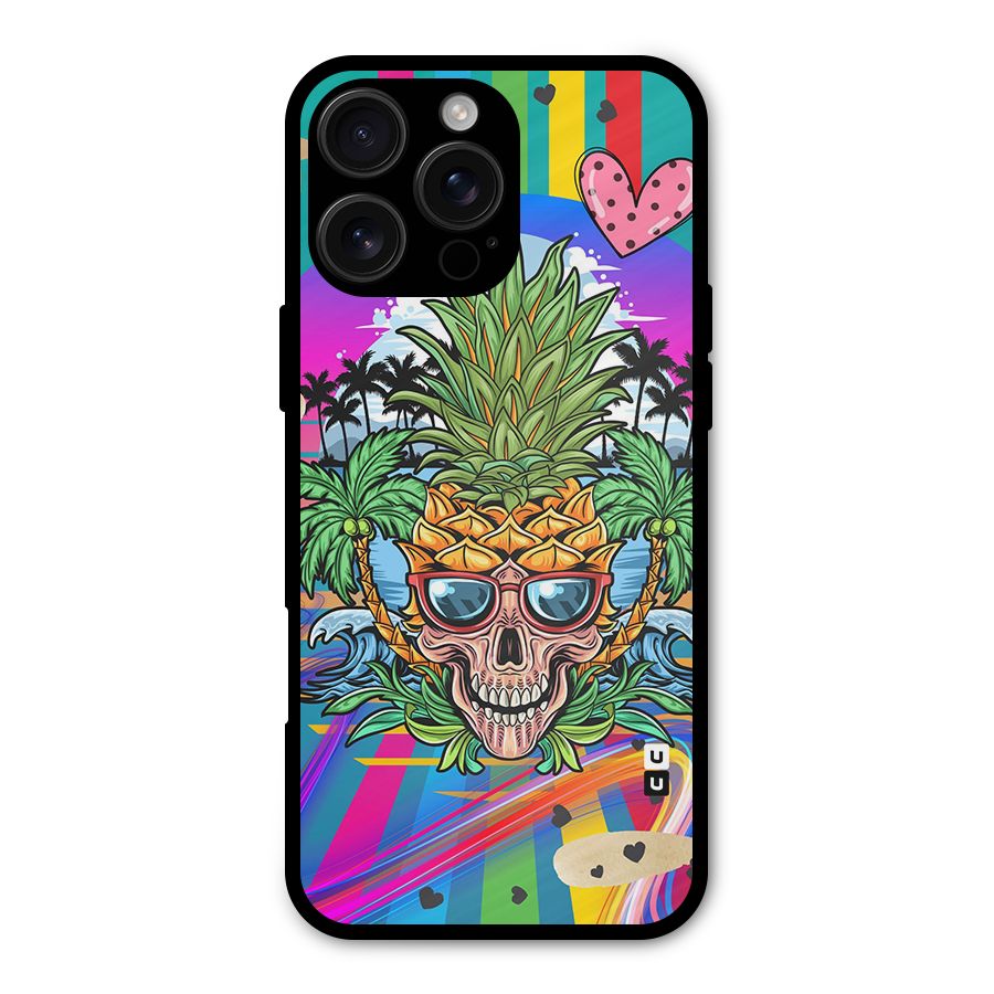 Cool Pineapple Skull Metal Back Case for iPhone 16 Pro Max