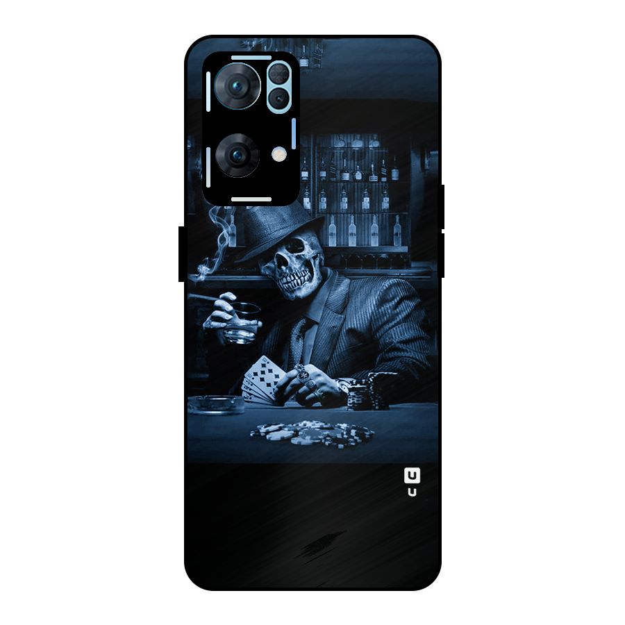 Cool Skull Cards Metal Back Case for Oppo Reno7 Pro 5G