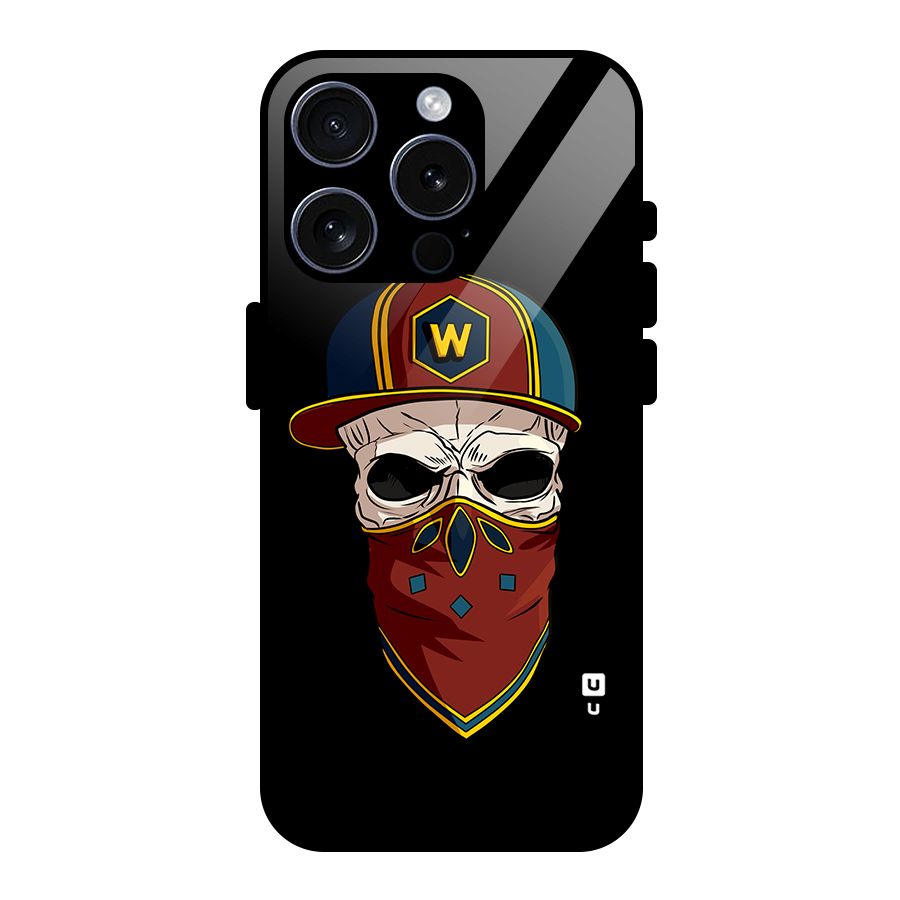 Cool Skull Mask Cap Glass Back Case for iPhone 15 Pro
